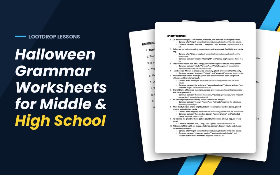 Halloween Grammar Worksheets for Middle & High School
