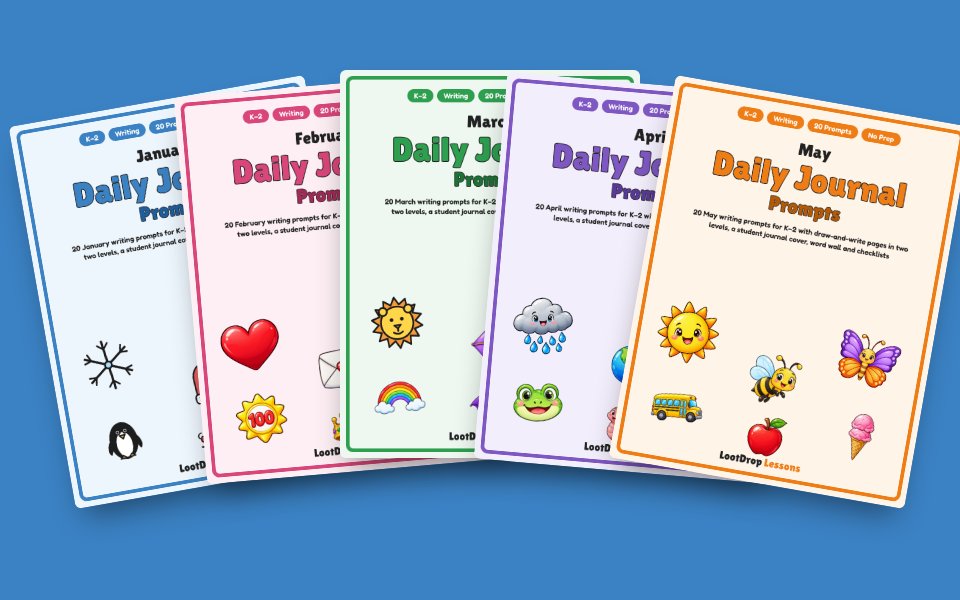 Daily Journal Prompts Bundle: January–May (K–2)