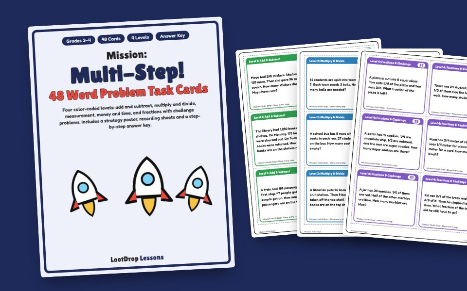 Mission: Multi-Step! 48 Word Problem Task Cards